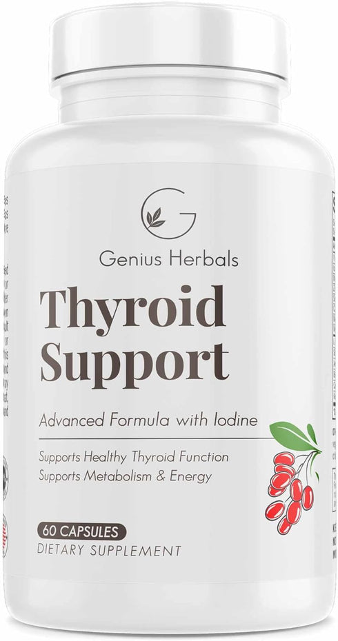 Thyroid Support Advanced Formula with Iodine - Supports Metabolism, Energy & Healthy Thyroid - Non-GMO - 60 Capsules
