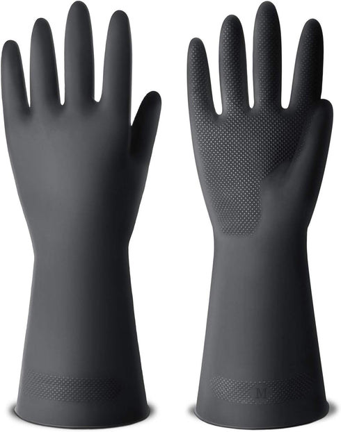 ThxToms 3 Pairs Reusable Latex Dishwashing Gloves for Housework, Kitchen, Bathroom, Medium, Black