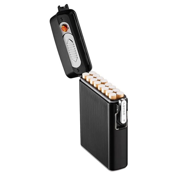 Waterproof Cigarette Case with Lighter, 16pcs Cigarettes Container Box, Airtight Joint Holder Cases Smell Proof (Black)