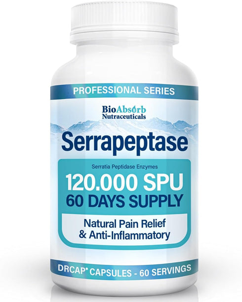 Bio Absorb Serrapeptase Supplement 120000 Units (SPU) - High Potency Enzyme, 60-Day Supply, Delayed Release Vegetarian
