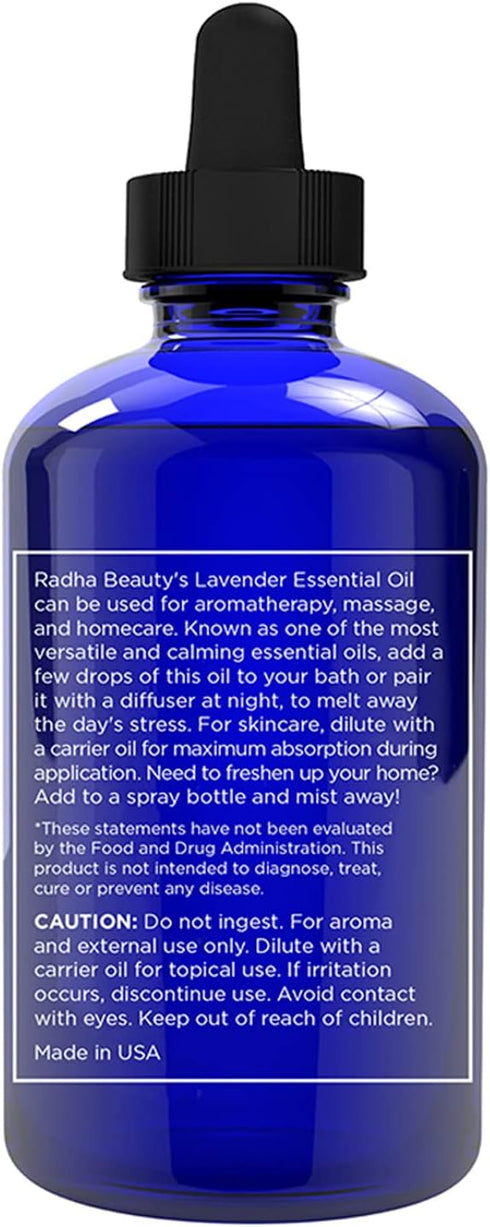 Radha Beauty Lavender Essential Oil 4oz - Premium Therapeutic Grade for Aromatherapy, Relaxation, Massage