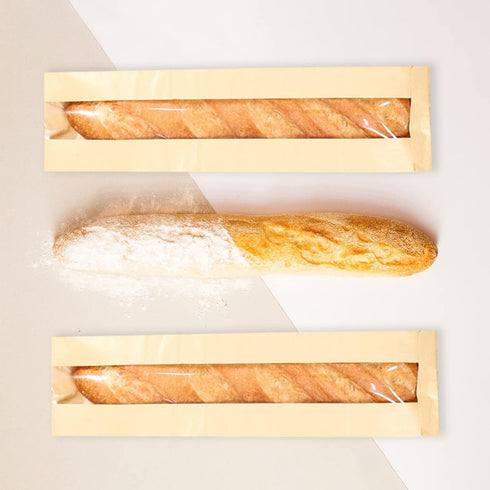 Rixoxo 100Pieces Packaging (14inch 100PCS) French Bread Bags Bakery Bags with Window Large Baguette Bread Bags Kraft