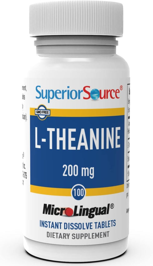 Superior Source L-Theanine 200 mg Supplement for Brain Health Support, Better Sleep & Daily Energy - 100 Tablets