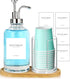 Ezebesta 17OZ Mouthwash Clear Glass Pump Dispenser with Disposable Cups Holder, Refillable Container