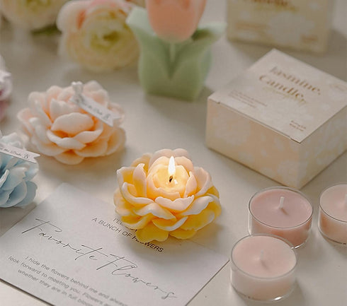 T-shin Candle,50G Jasmine Flower Shape Scented Multicolour Romantic Soy Wax Aesthetic Decorative Healing Candle