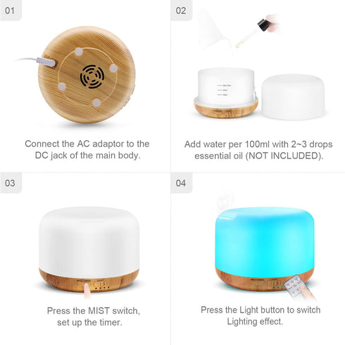 300ML Essential Oil Diffuser, Remote Control Ultrasonic Aromatherapy Oil Diffuser, 7 LED Light Colors