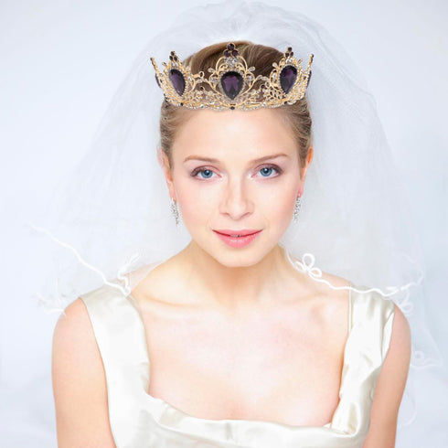 Luxury Purple Crystal Crown, Baroque Rhinestone Tiara and Bridal Crown Headband