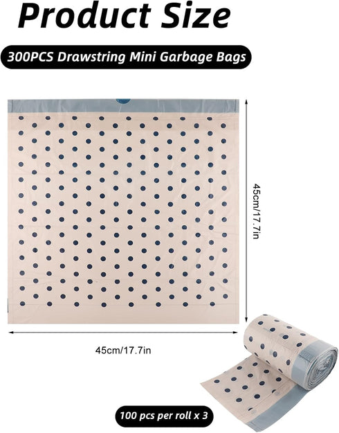Sopoloray 300 Count 3 Bags,1Mil Accessories,12 Gallon Small Trash Drawstring Mini Garbage Bags,Plastic Trash Can Liners