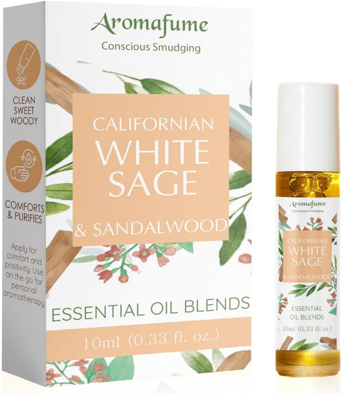 White Sage & Sandalwood Essential Oil Roll-On Blend by Aromafume | 10ml | Aromatherapy Oil for Cleansing Energy