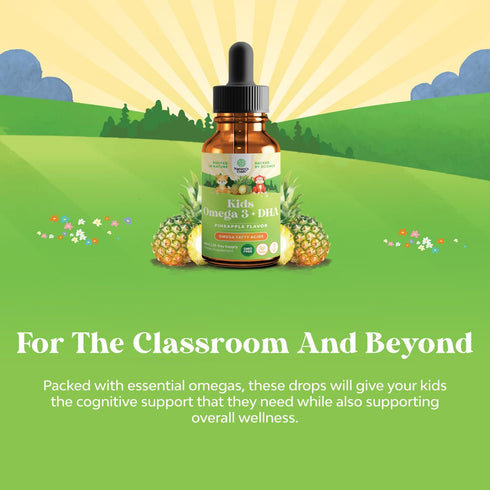 Liquid Omega 3 EPA DHA for Kids, Organic Vegan Supplement for Brain, Eye, Full Body Development, 2 Fl Oz
