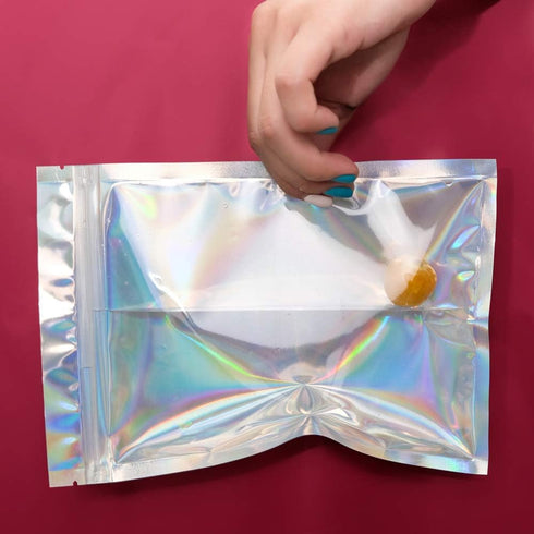 100 Pieces Mylar Holographic Resealable Bags - 3 x 4" Smell Proof Foil Pouch for Party Favor Food Storage (Holographic