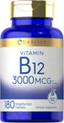Carlyle Vitamin B-12, 3000mcg, 180 Tablets for Adults, Vegetarian, Non-GMO, Gluten Free Supplement