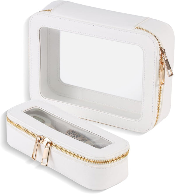 Travel Makeup Bag with Zipper, Small Clear Cosmetic Bags, Waterproof Makeup Pouch, Makeup Brush Holder for Women, TSA