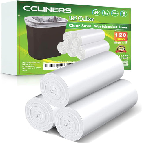 1.2 Gallon Clear Small Trash Bags, 120 Count, Bathroom 1 Gallon Garbage Bags for Home and Office Bins