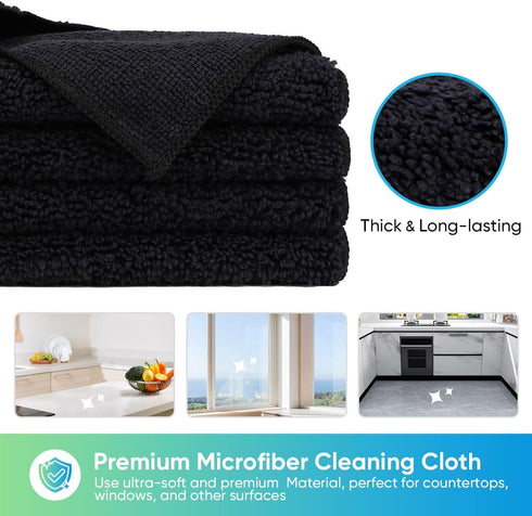 HOMEXCEL Microfiber Cleaning Cloth Black, 12 Pack Premium Microfiber Towels for Cars, Lint Free, Scratch-Free, Highly Absorbent, Reusable Cleaning Rags for Car, Household, Kitchen, 11.5"X11.5"