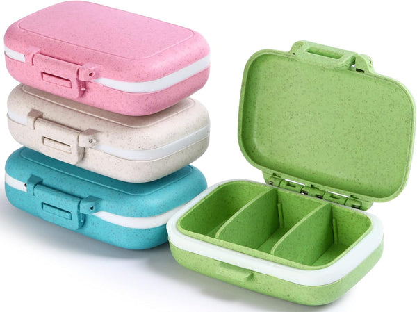 4 PC Pill Case, 3 Removable Compartments BPA-free Pill Box, Day Organizer for Travel Storage of Vitamins, Fish Oil, or