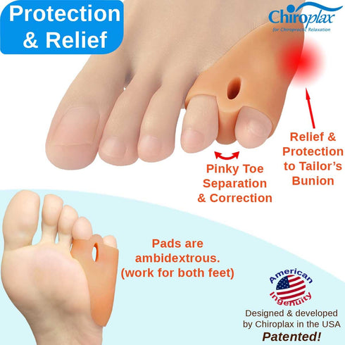 Chiroplax Tailor's Bunion Corrector Pads, Bunionette Pain Relief Separator Cushion for Pinky Toe (4 Pads, Large)