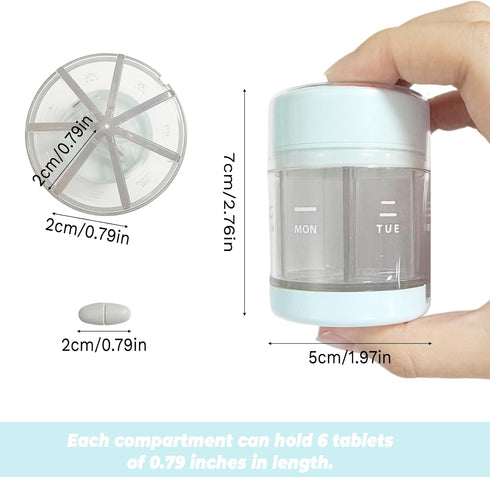 IVICOO 7 2-in-1 (Blue,1 Pack) Day Weekly Travel Pill Box, Travel Medicine Organizer and Pill Cutter for Home and Travel