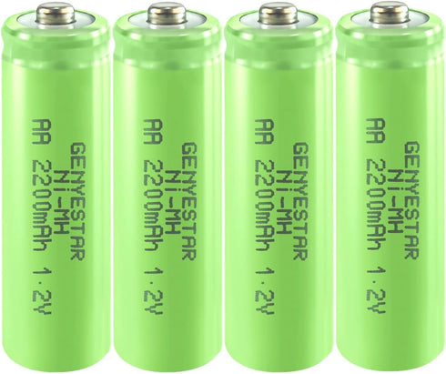 Rechargeable AA NIMH 1.2V 2200mAh High Capacity Batteries, 4 Pack, Pre-Charged for Solar Light Replacement