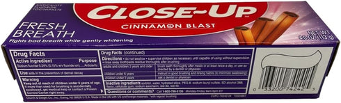 CLOSE-UP Anti-Cavity Fluoride Toothpaste Freshening Gel - Ultra Cinnamon Flavor Blast, 4.0 oz, 2-Pack
