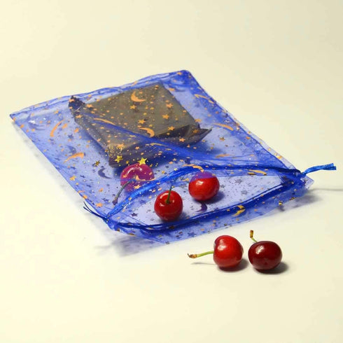 SUNGULF 100Pcs Blue Sheer Organza Drawstring Pouches with Stars and Moon for Wedding Party Favor Bags