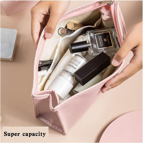 Makeup Bag Large Capacity, Waterproof Travel Cosmetic Bag for Women, Portable Toiletry Storage (Pink)