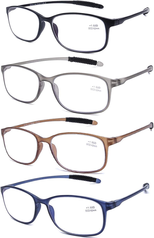 AQWANO Reading Glasses for Men Women, Blue Light Blocking, 4 Pack Lightweight TR90 Flexible Readers