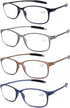 AQWANO Reading Glasses for Men Women, Blue Light Blocking, 4 Pack Lightweight TR90 Flexible Readers