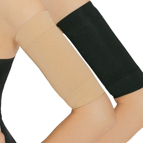 BeeSpring 2 Pair Arm Slimming Shaper Wrap - Compression Sleeve for Women, Tone up Arm Shaping (Beige + Black)