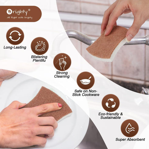 Orighty Non-Scratch Scrub Sponge, 24-Pack Biodegradable Cellulose Kitchen Scrubber Sponges for Cleaning Dishes