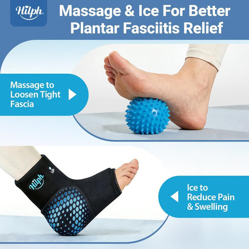 Pack Hilph Ankle Heel Ice Wrap for Plantar Fasciitis with Massage Ball, FSA Eligible Thickened Gel Cold Therapy Sleeve