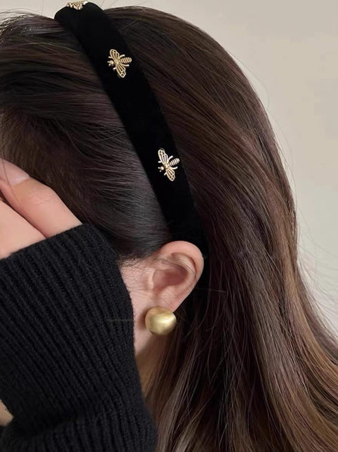 TERSE Black Velvet Headband for Women with White Pearl, Cute Designer Fashion Hair Accessories for Holiday