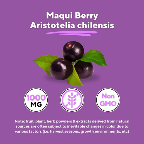 Maqui Berry Powder Supplement 1000mg - Vegan Friendly, Non-GMO, Gluten-Free - 120 Veggie Capsules