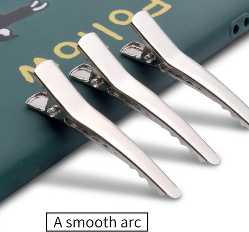 Single Prong Alligator Hairpins, 100 Pieces Silver Metal Curl Crocodile Hair Clips, 39mm for Hair Care Salon DIY Craft