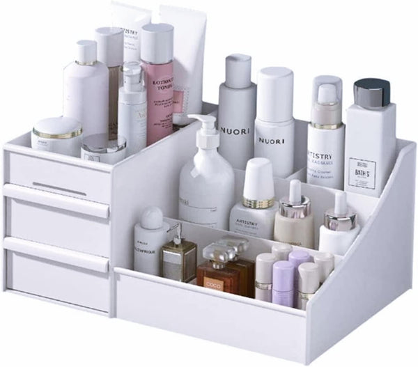 Makeup Desk Organizer with Drawers, Countertop Holder for Cosmetics, Vanity Storage for Lipstick, Brushes, Jewelry