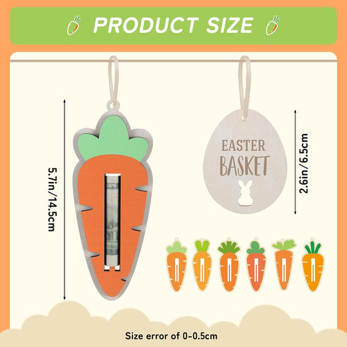 Leinuosen 12 Sets Easter Wooden Carrot Money Holder for Cash Easter Gifts Basket Stuffers Gifts Card Holder with Egg