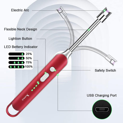 SUPRUS Electric Rechargeable Arc Lighter, Long Flexible Neck USB Lighter with LED Battery Display for Candle Cooking
