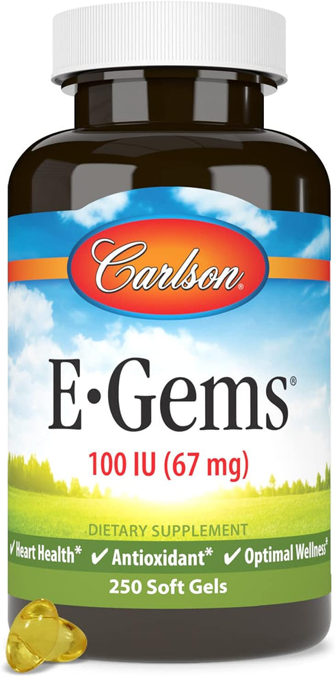Carlson E-Gems, 100 IU, Heart Health & Optimal Wellness, Antioxidant, 250 Soft Gels