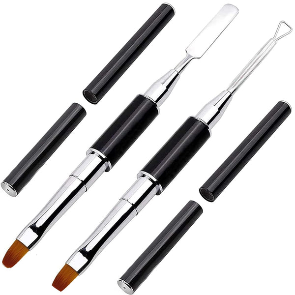 Kalolary Poly Gel Dual Brushes for Nails - Acrylic Nail Brush with Spatula & Cuticle Pusher Tools (2Pcs)