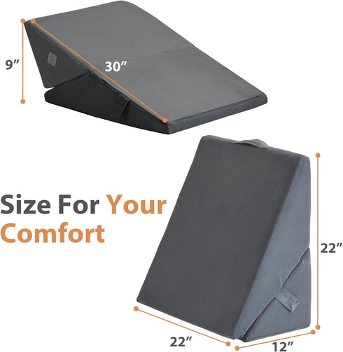 Wedge Pillow for Sleeping, 9&12” Body Pillow for Back & Neck Pain Relief, Memory Foam Wedge Pillow (Grey)