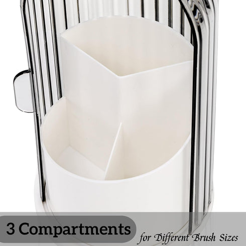 Makeup Brush Holder Organizer with Lids, 360° Rotating Clear Dustproof Container Box, Vanity Spinning Cosmetic Tools