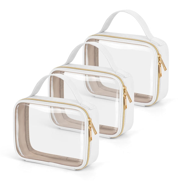 Wedama TSA Approved Toiletry Bag, 3 Pack Clear Makeup Bags with Handles, Quart Size PVC Cosmetic Bags for Airport Carry