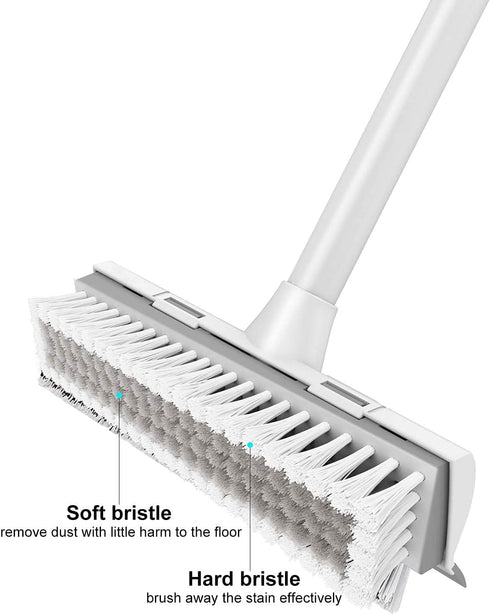 BOOMJOY 2 Pack Floor Scrub Brush with Long Handle, 2 in 1 Scrape and Brush for Cleaning Deck, Tile