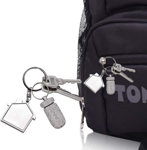 Purple Pill Holder Keychain, Mini Waterproof Container for Pills, Lightweight Portable Bling Aluminum Key Chain