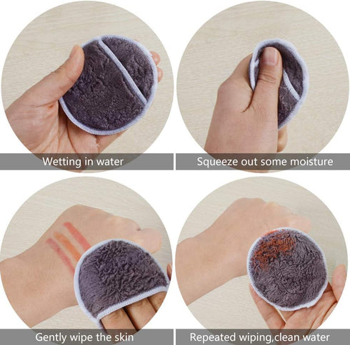 SUNLAND Reusable Makeup Remover Pads, 16 Pack Microfiber Face Cleansing Gloves, Washable with Laundry Bag (Round