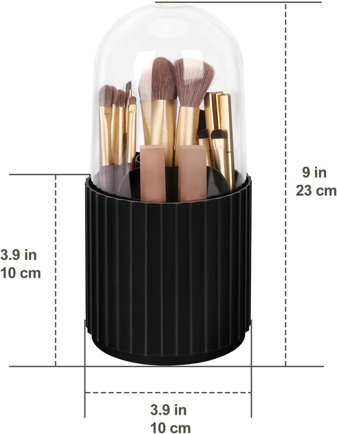 JessLab Makeup Brush Holder Organizer with Lid, 360 Degree Rotatable Makeup Brush Organizer Spinning Cosmetics Holders Brush Storage Box Display for Bathroom Vanity Countertop, Black by JessLab