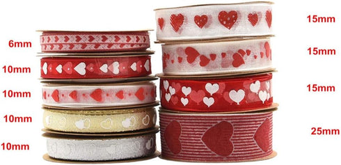 2 Rolls of 5M Valentine's Day Ribbons, Printed Heart Grosgrain Ribbon for Wedding Wrapping and DIY Supplies