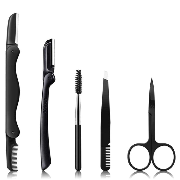 KAJUDA Eyebrow Razor Kit, 5 in 1 Eyebrow Grooming Set for Women and Men, Includes Comb, Tweezers, Scissors