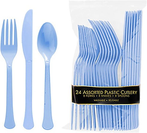 Amscan Pastel Blue Plastic Assorted Cutlery, 24 Ct. Party Tableware
