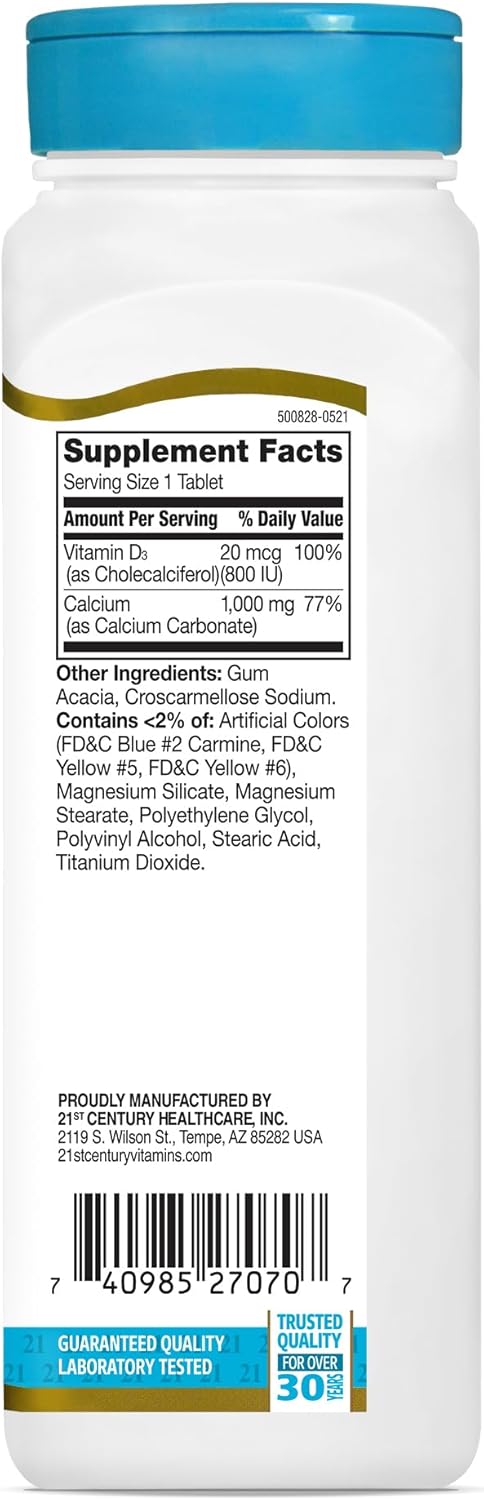 21st Century Calcium Plus D Tablets, 1000 mg, 90 Count